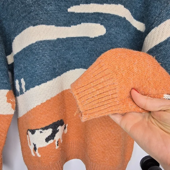 Aelfric Eden Scenic Crewneck Sweater in Blue, Cream & Orange Size M - Picture 4 of 11